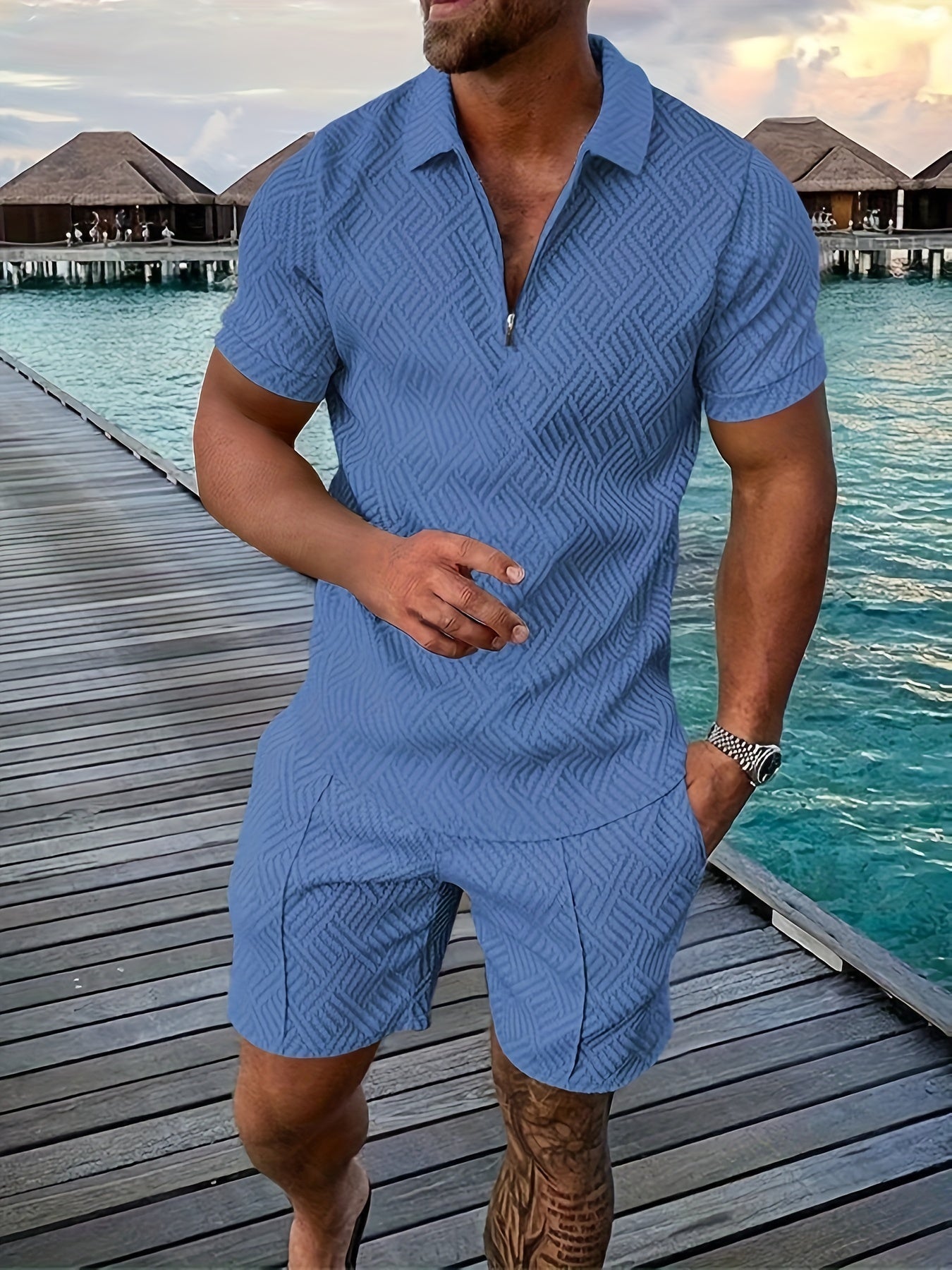 Set corto geometrico con zip per uomo