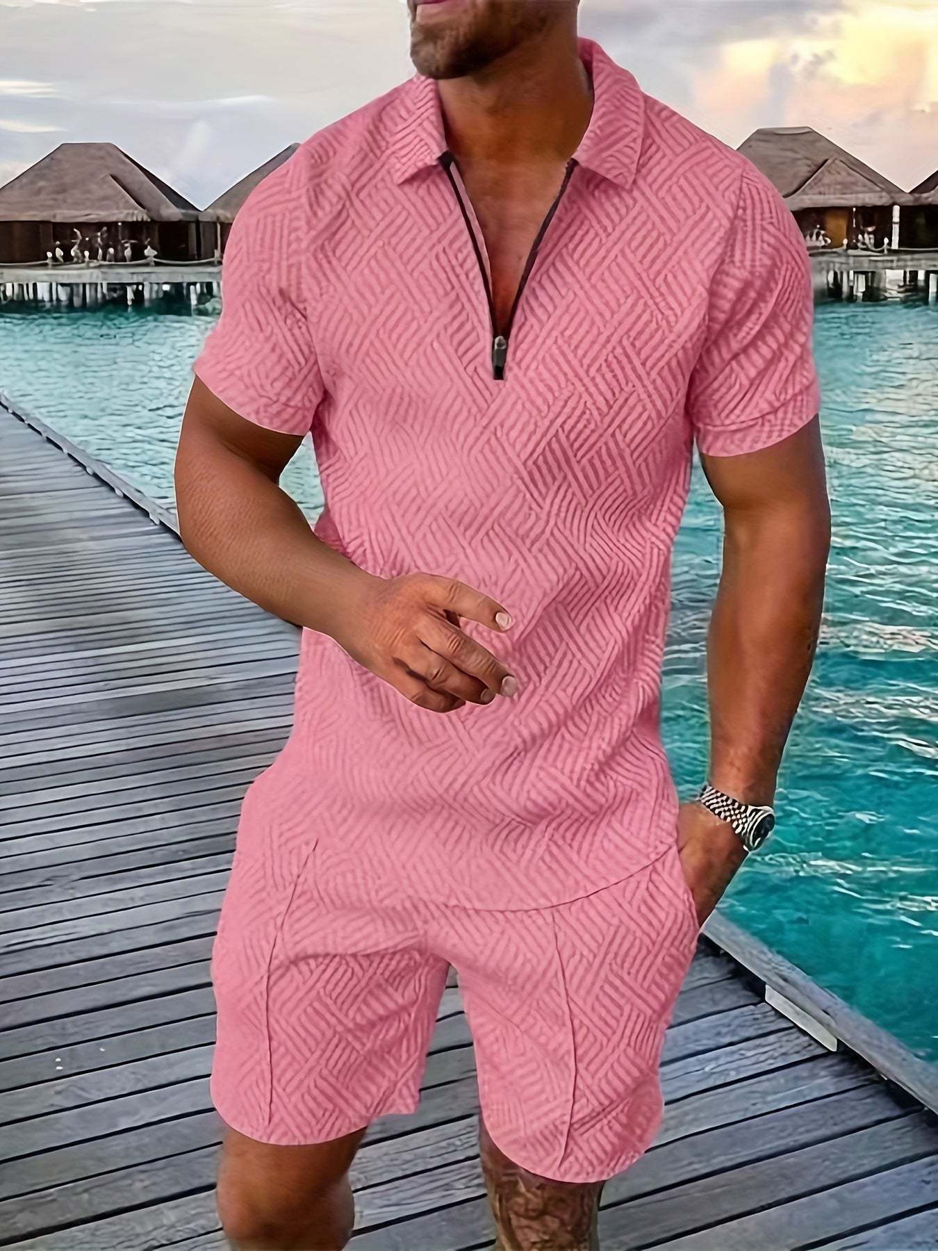 Set corto geometrico con zip per uomo