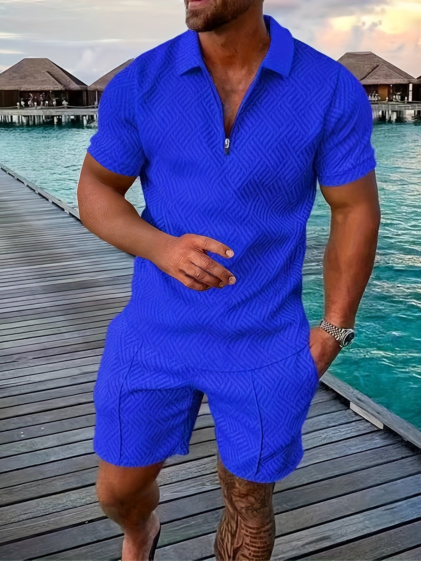 Set corto geometrico con zip per uomo