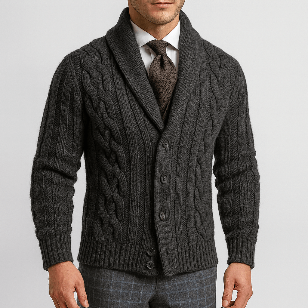 LUXEOUTFIT | Men’s Cable-Knit Shawl Collar Cardigan