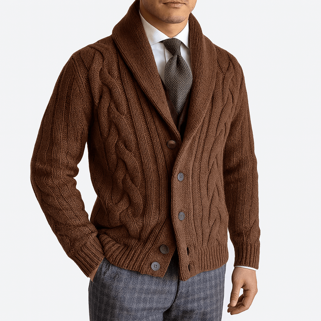 LUXEOUTFIT | Men’s Cable-Knit Shawl Collar Cardigan