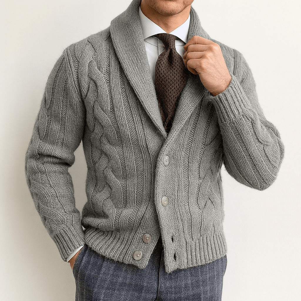 LUXEOUTFIT | Men’s Cable-Knit Shawl Collar Cardigan