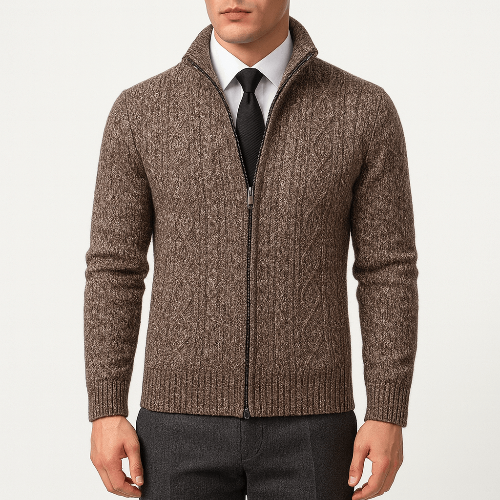 LUXEOUTFIT | Cable-Knit Zip Cardigan