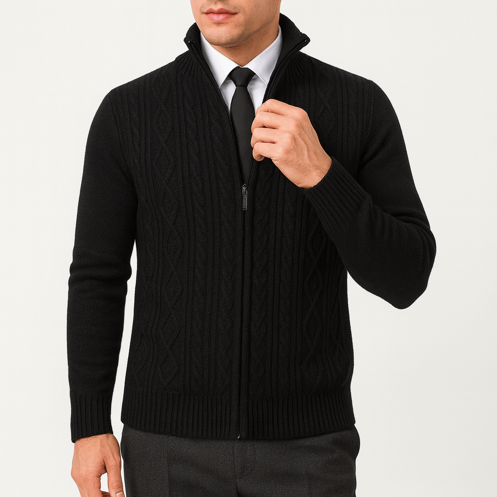 LUXEOUTFIT | Cable-Knit Zip Cardigan