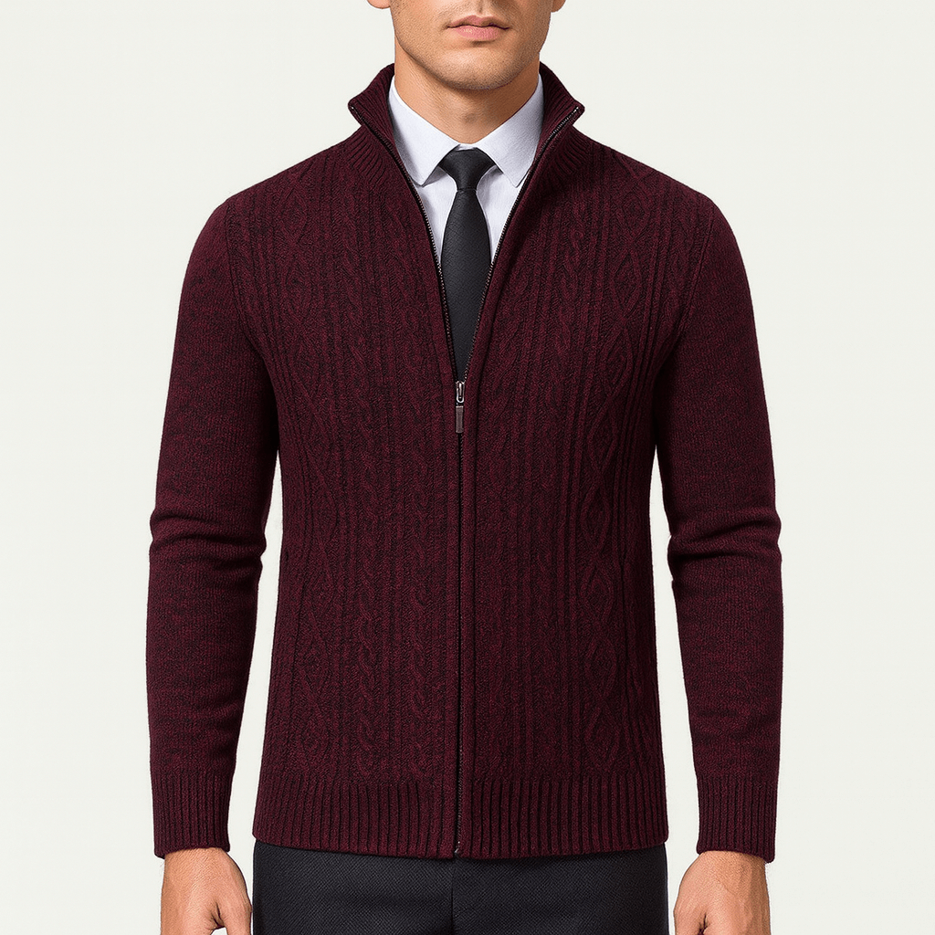 LUXEOUTFIT | Cable-Knit Zip Cardigan