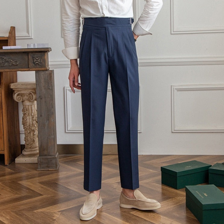 Pantaloni da uomo a vita alta – Vestibilità sartoriale – Davanti plissettato – Fibbia laterale regolabile