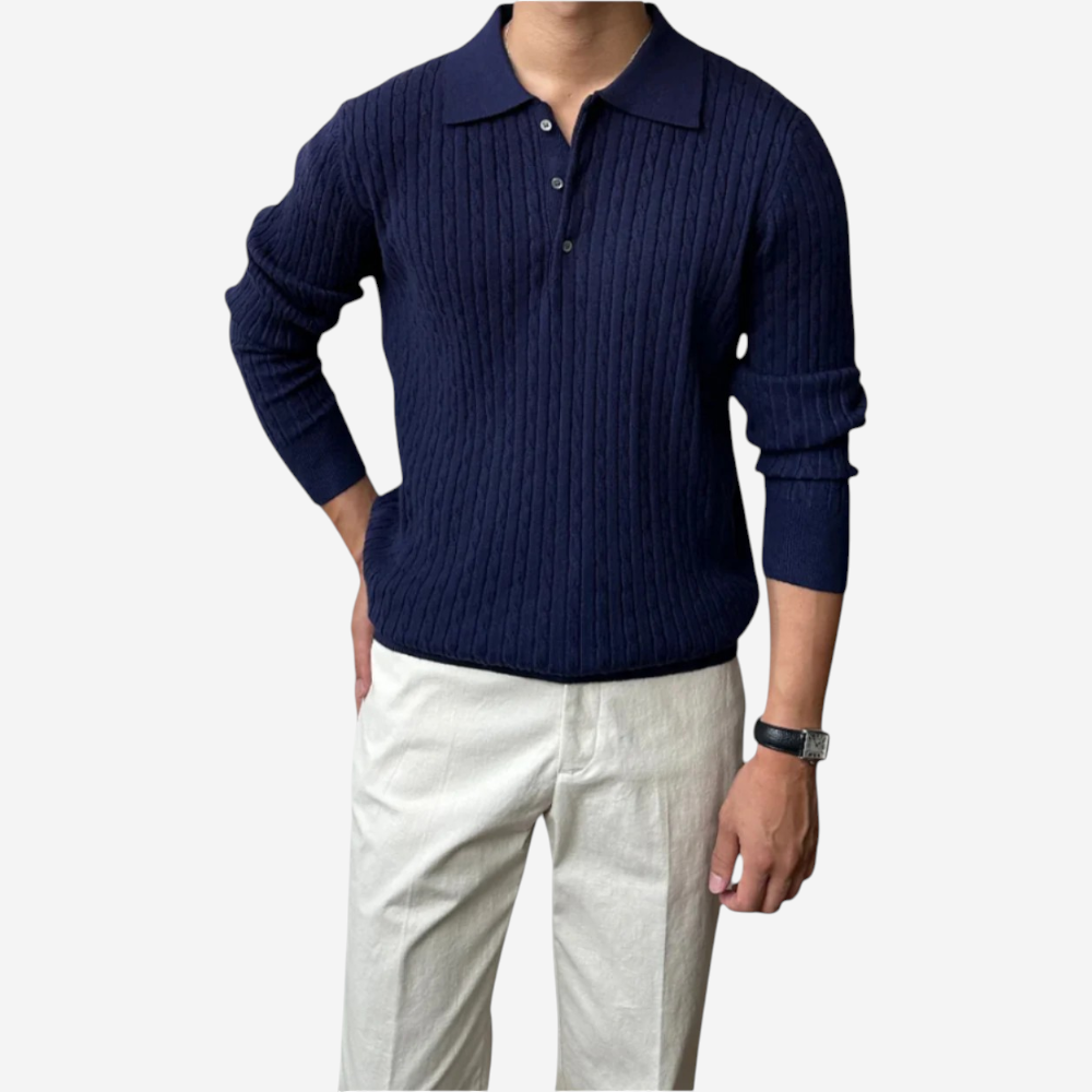 LUXEOUTFIT | Cable Knit Polo Sweater