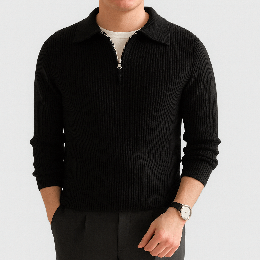 LUXEOUTFIT | Knitted Half-Zip Polo Sweater