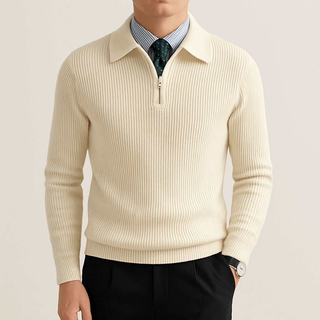 LUXEOUTFIT | Knitted Half-Zip Polo Sweater