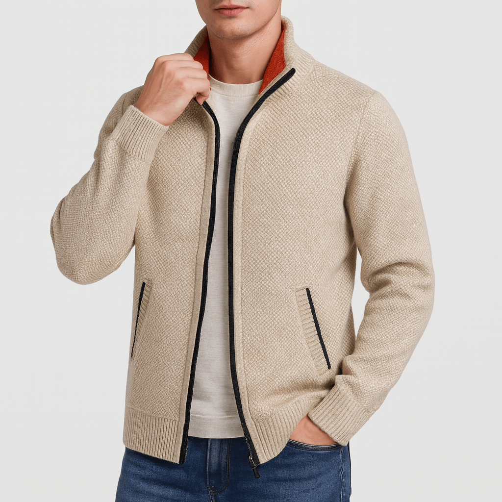 LUXEOUTFIT | Knitted Zip-Collar Cardigan