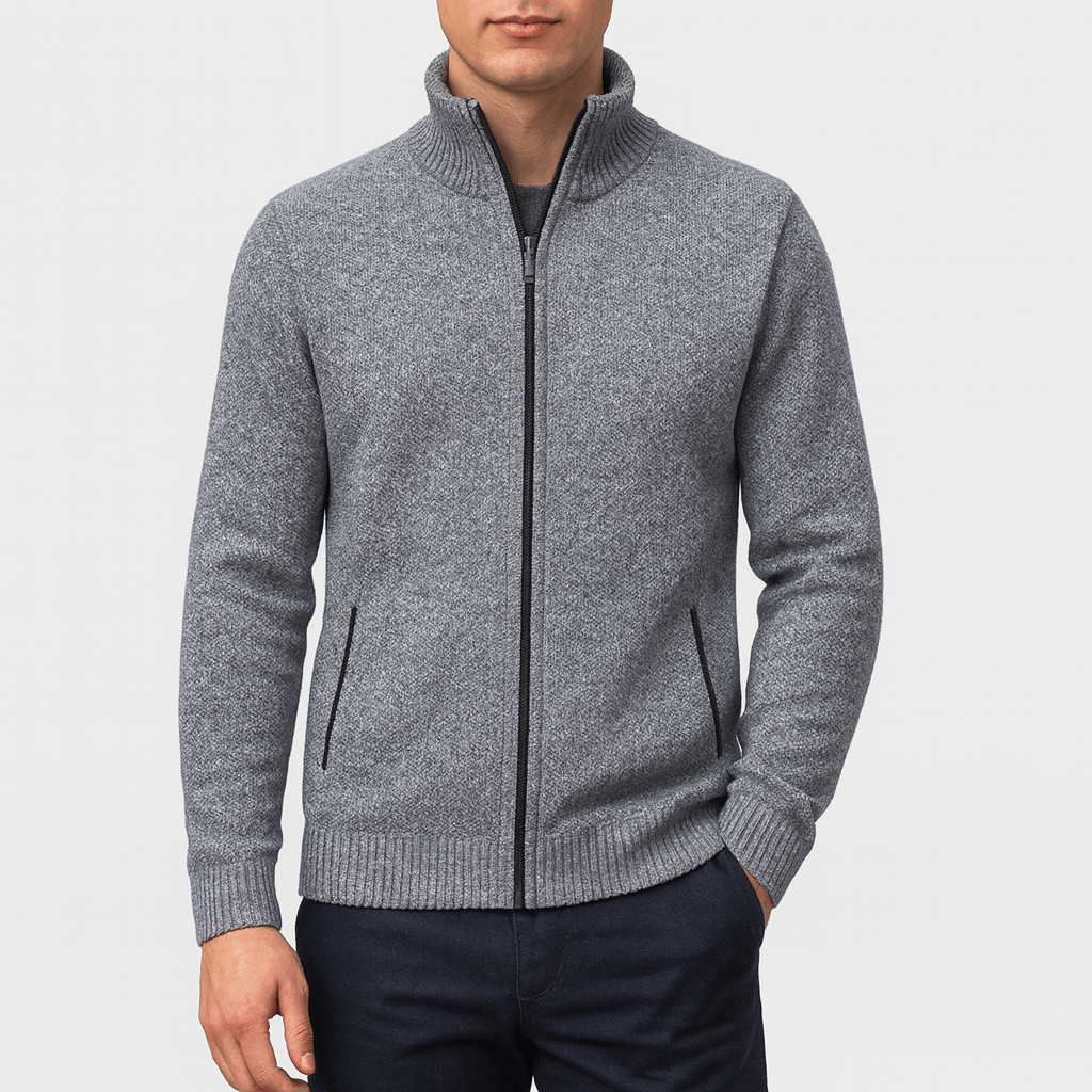 LUXEOUTFIT | Knitted Zip-Collar Cardigan