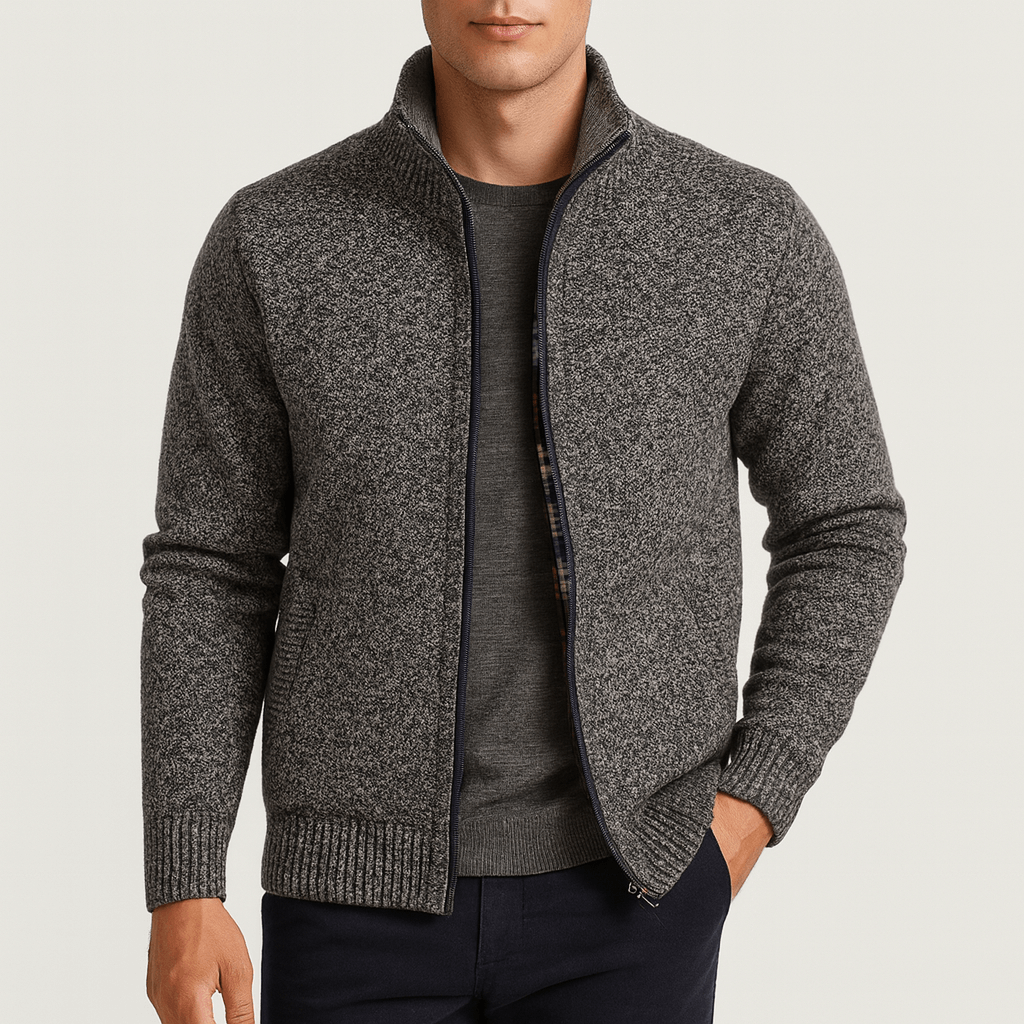 LUXEOUTFIT | Knitted Zip-Collar Cardigan