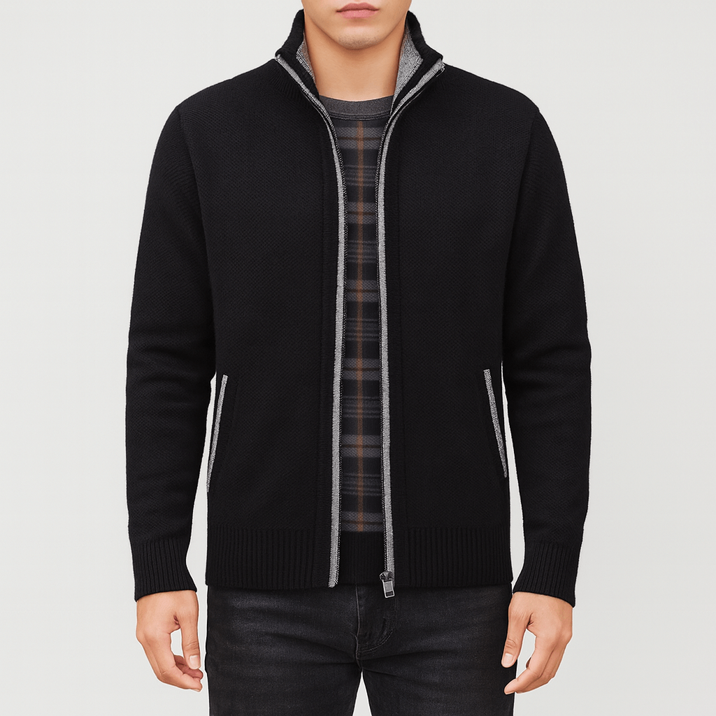 LUXEOUTFIT | Knitted Zip-Collar Cardigan