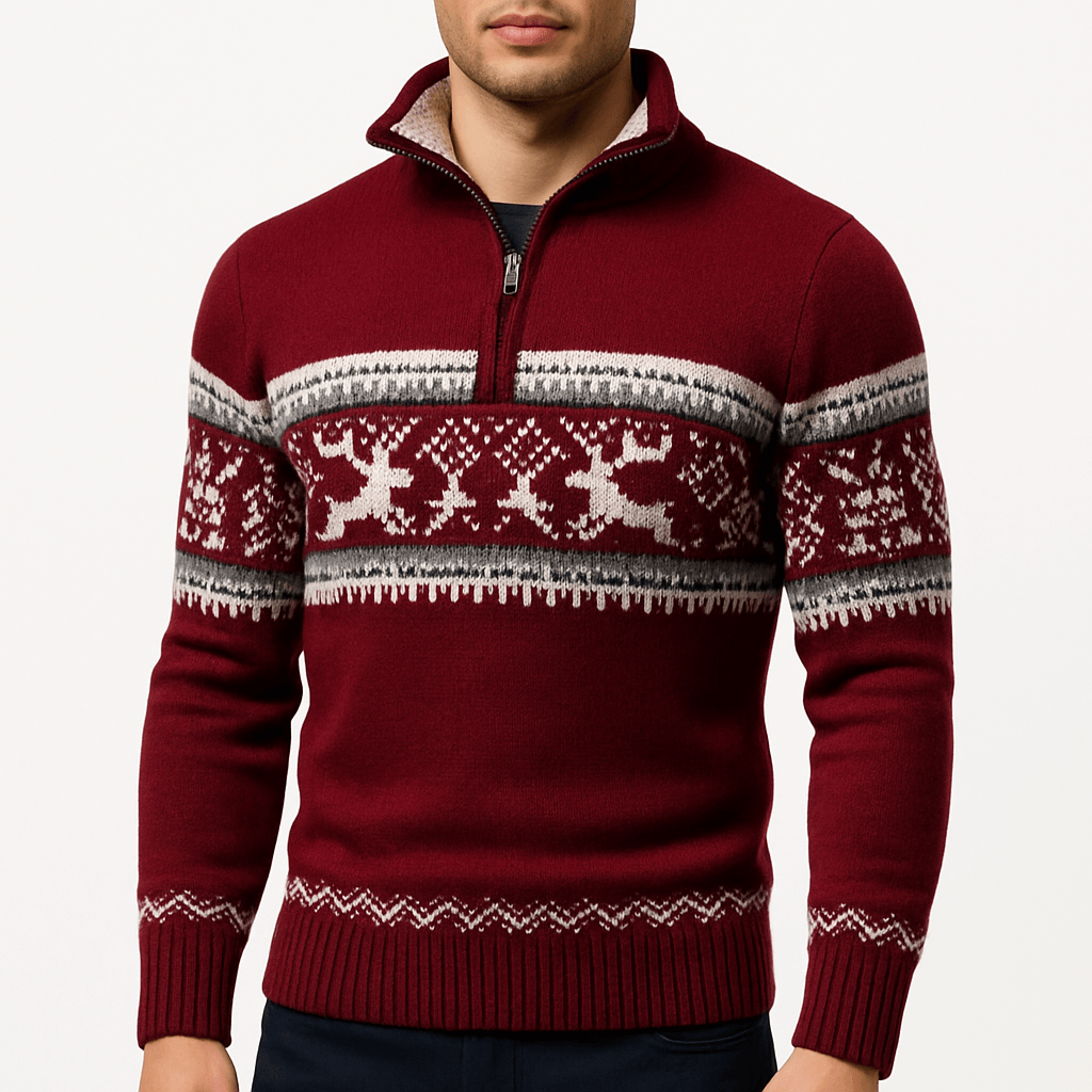 LUXEOUTFIT | Kris Fair Isle Half-Zip Sweater