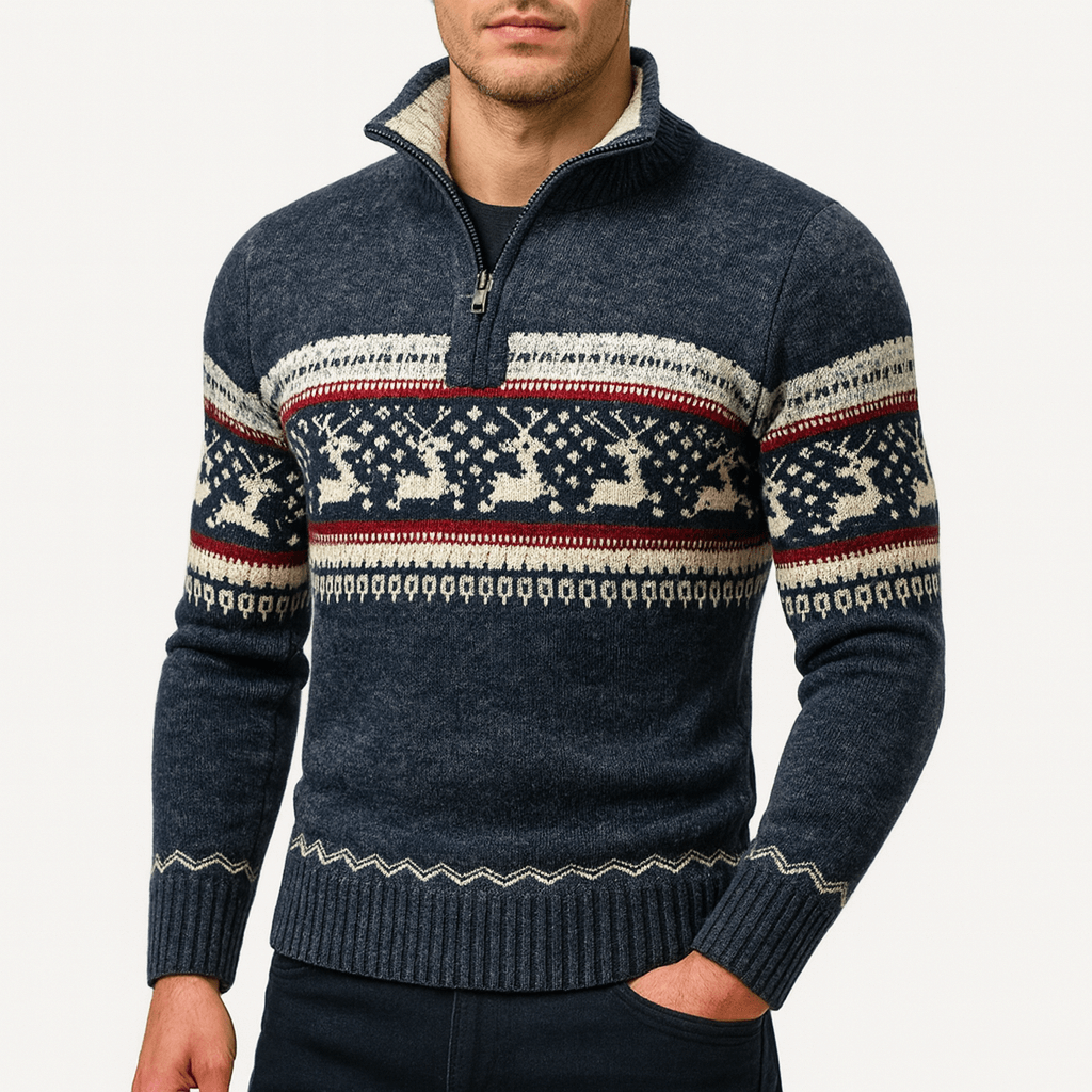 LUXEOUTFIT | Kris Fair Isle Half-Zip Sweater
