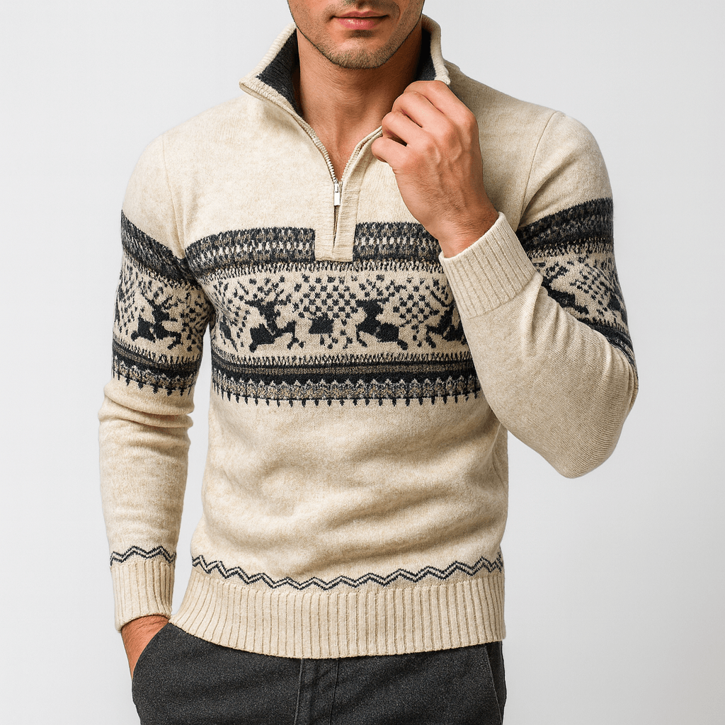 LUXEOUTFIT | Kris Fair Isle Half-Zip Sweater