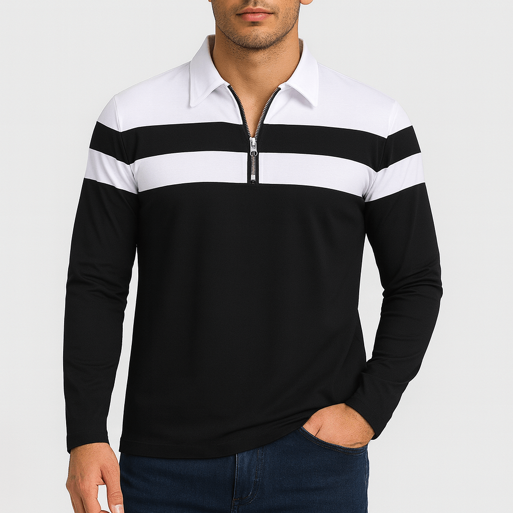LUXEOUTFIT | Long Sleeve Zip-Collar Polo