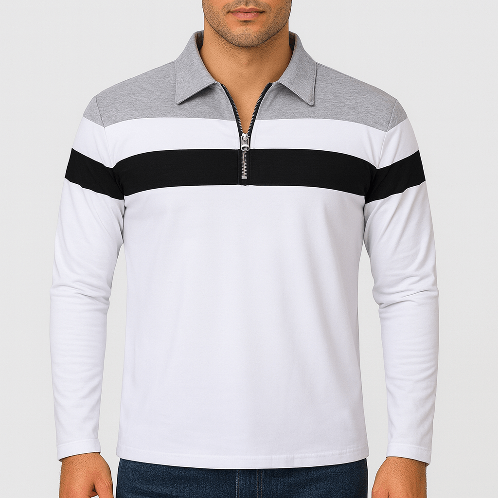LUXEOUTFIT | Long Sleeve Zip-Collar Polo