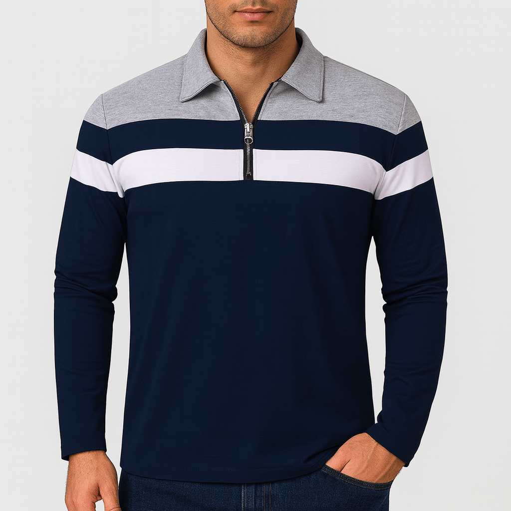 LUXEOUTFIT | Long Sleeve Zip-Collar Polo