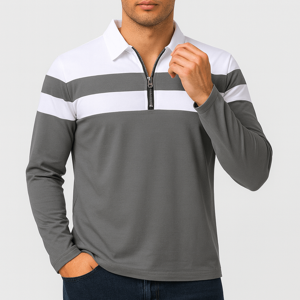 LUXEOUTFIT | Long Sleeve Zip-Collar Polo