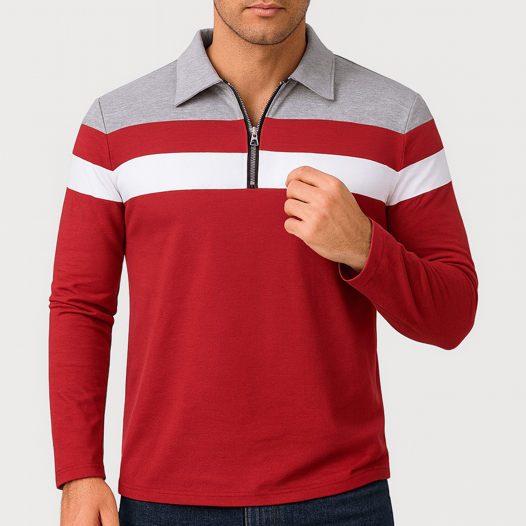 LUXEOUTFIT | Long Sleeve Zip-Collar Polo