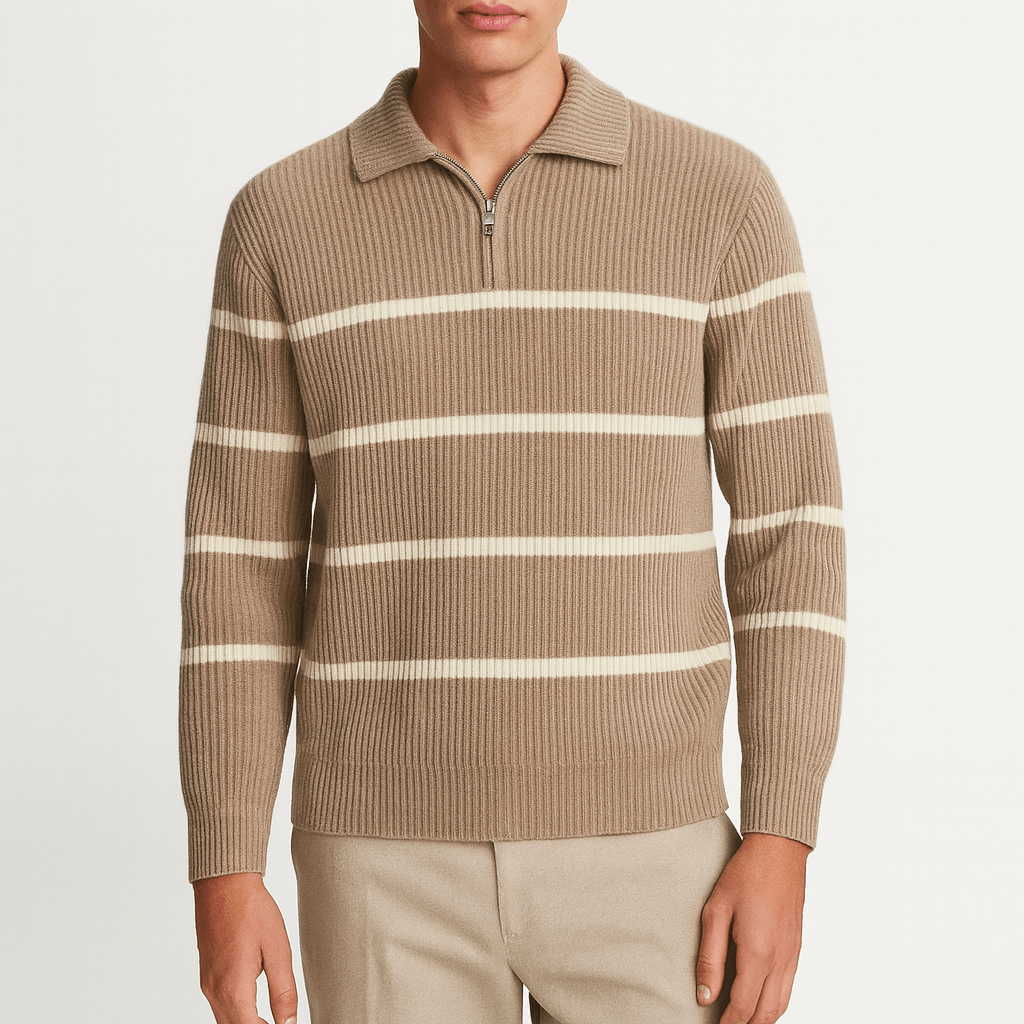 LUXEOUTFIT | Striped Half-Zip Sweater
