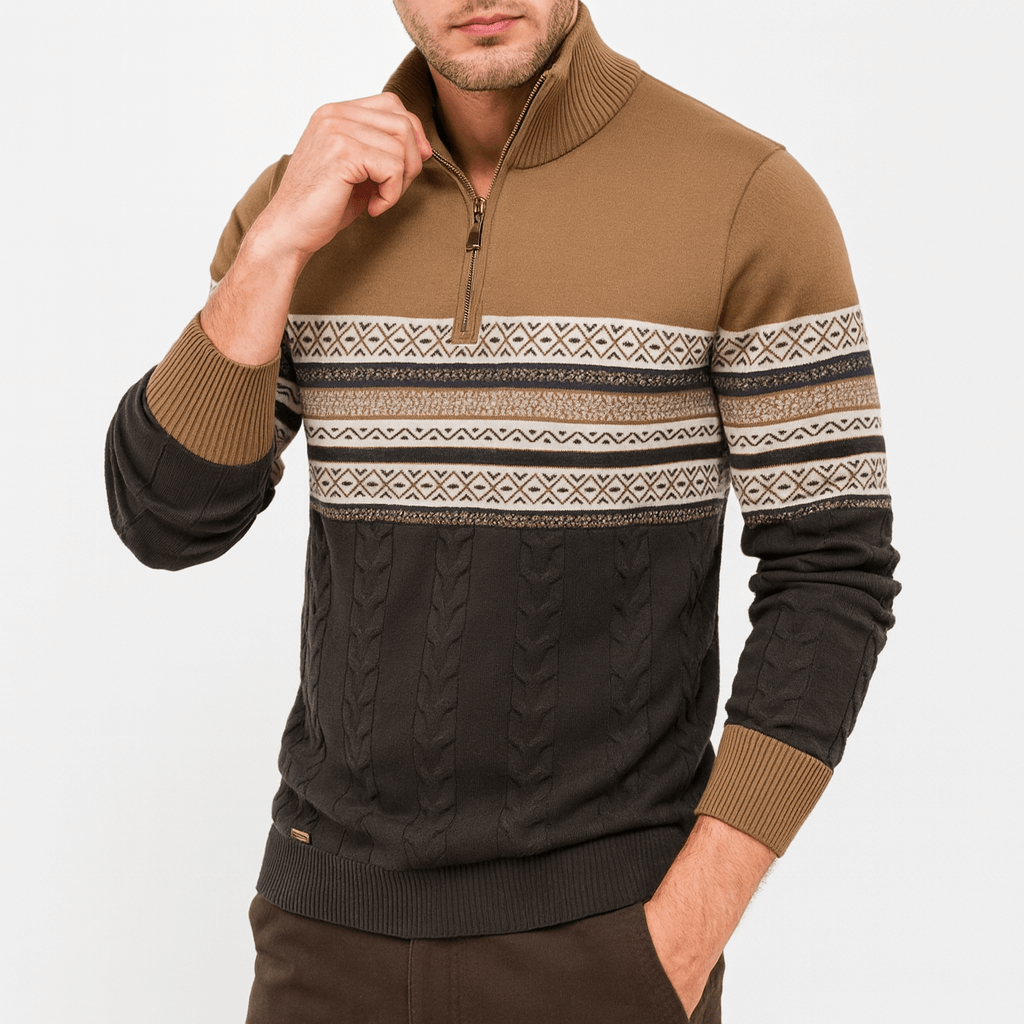 LUXEOUTFIT | Striped Quarter-Zip Sweater