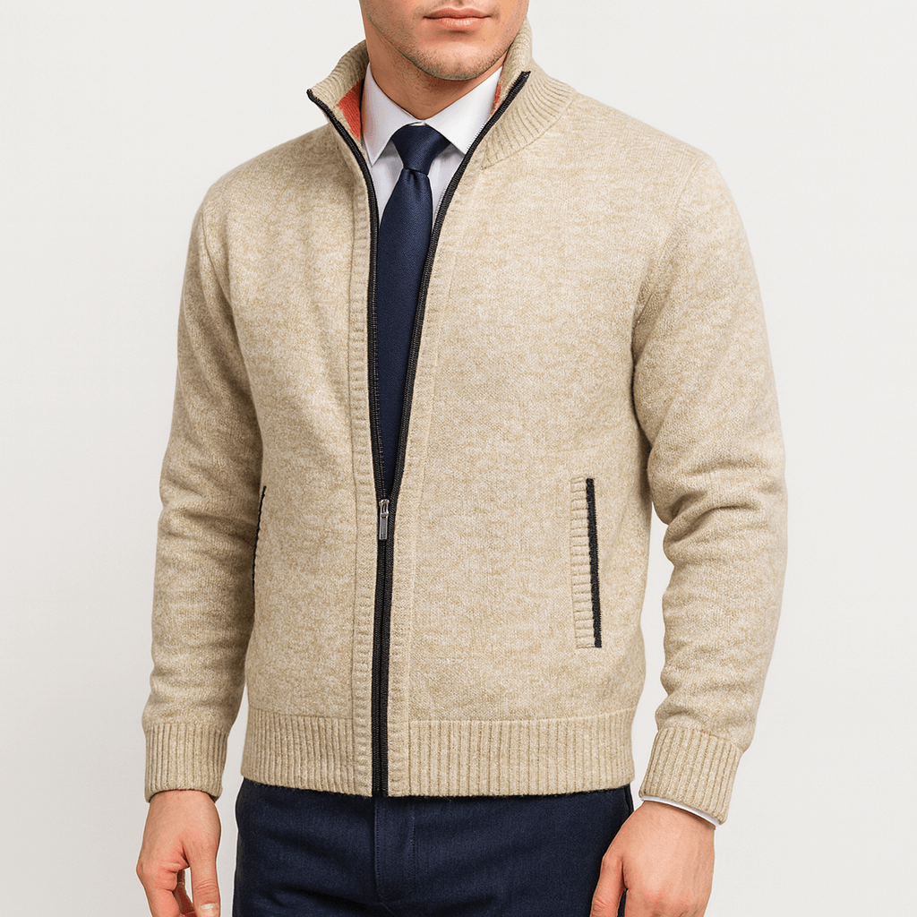 LUXEOUTFIT | Zip-Up Cardigan with Stand Collar