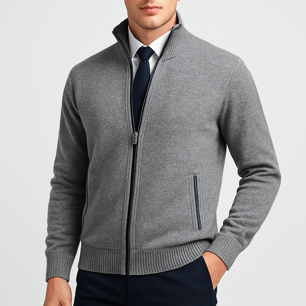 LUXEOUTFIT | Zip-Up Cardigan with Stand Collar