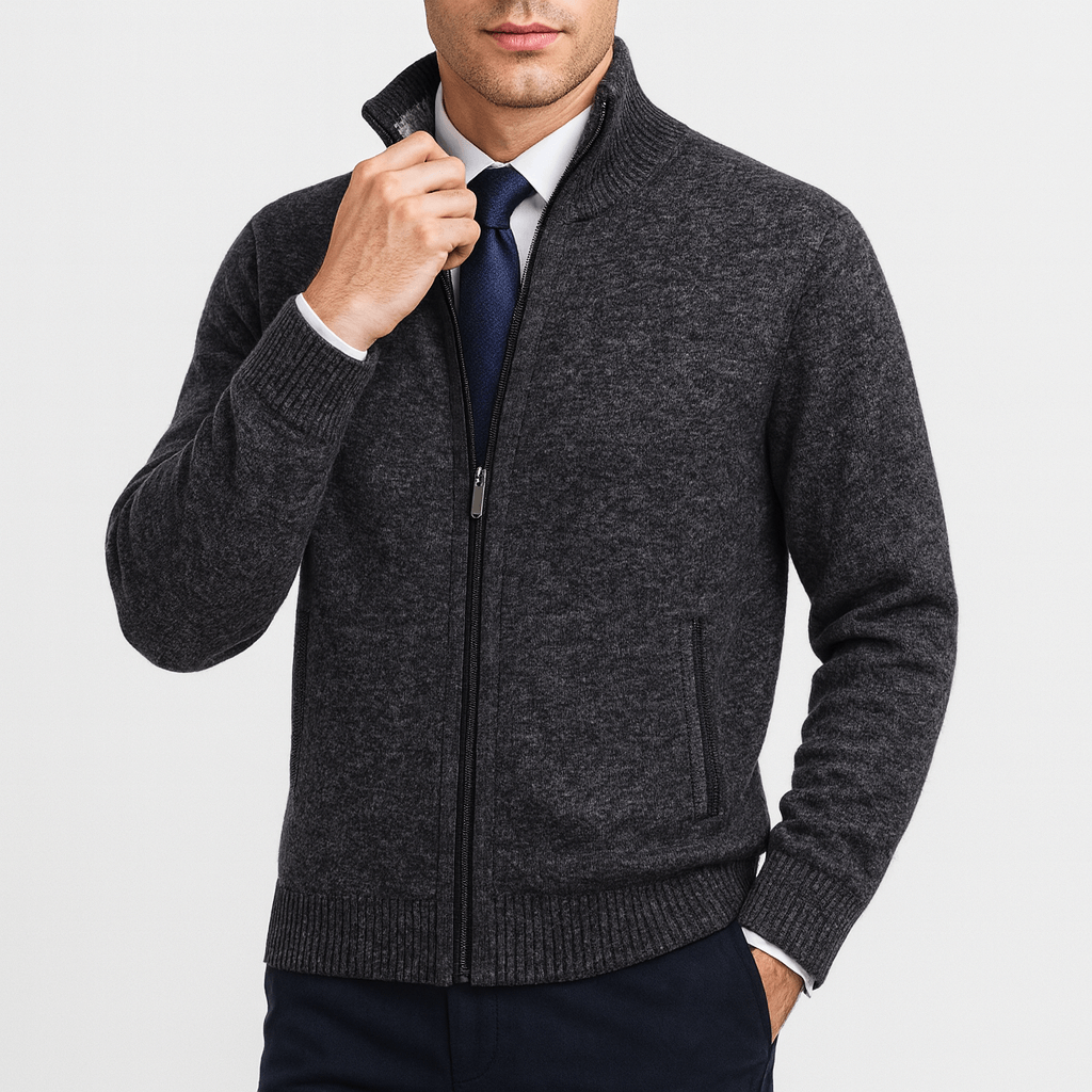 LUXEOUTFIT | Zip-Up Cardigan with Stand Collar