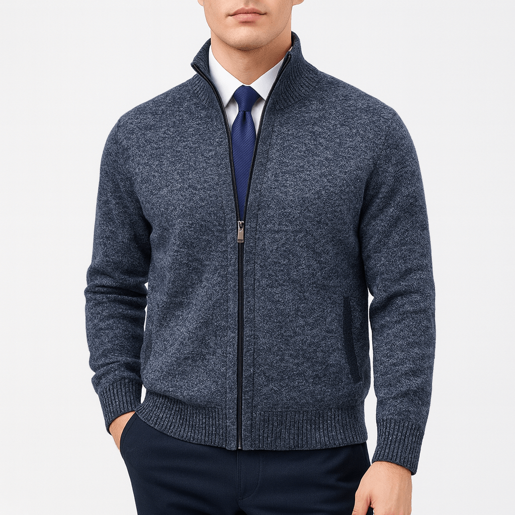 LUXEOUTFIT | Zip-Up Cardigan with Stand Collar