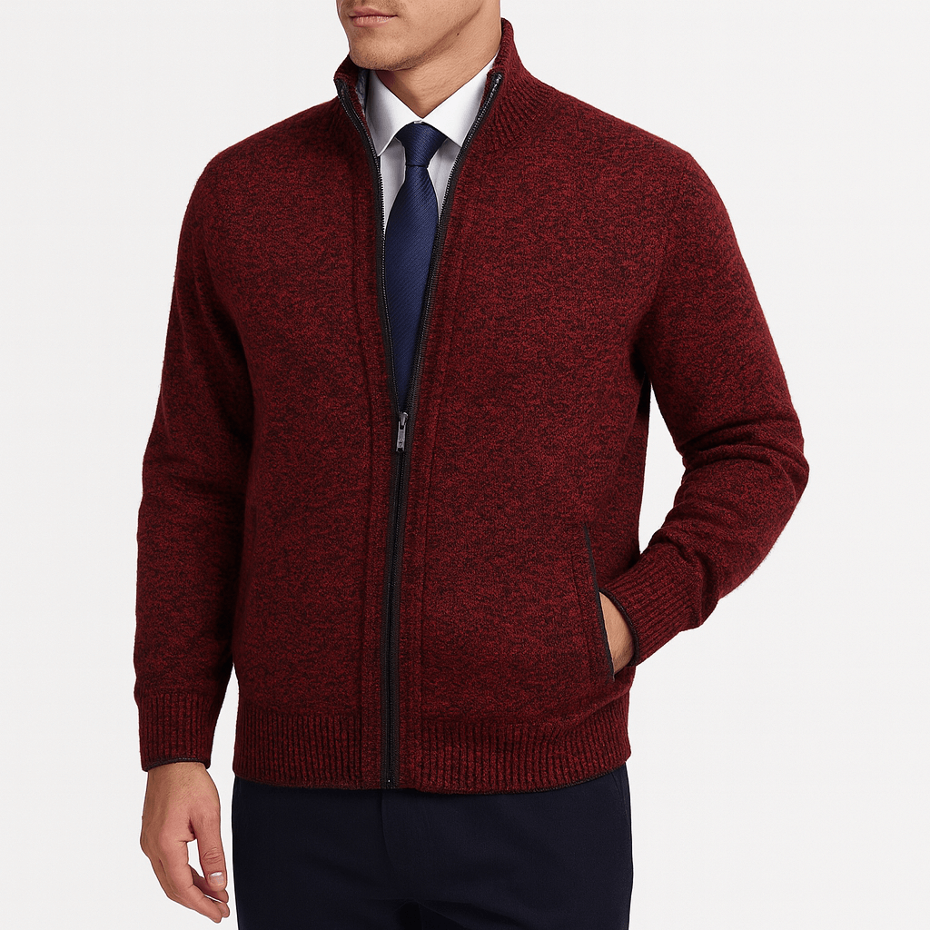 LUXEOUTFIT | Zip-Up Cardigan with Stand Collar