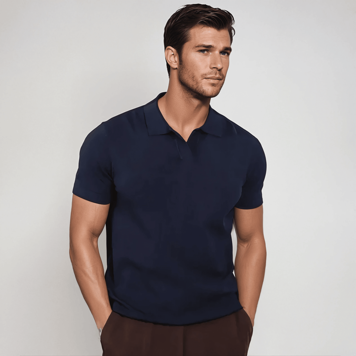 Navy Blue Buttonless Polo Shirt - Stylish & Comfortable
