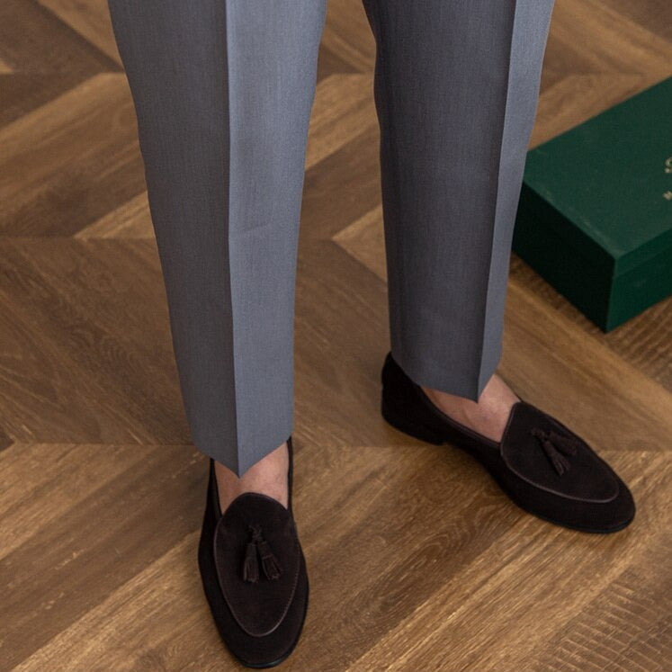 Pantaloni da uomo a vita alta – Vestibilità sartoriale – Davanti plissettato – Fibbia laterale regolabile