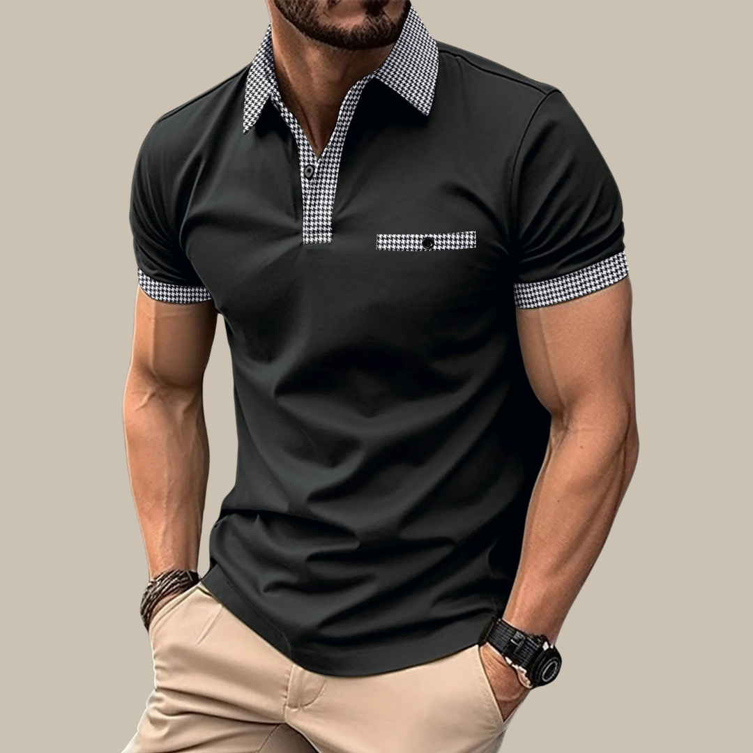 Valerio - Casual Polo with Checkered Collar and Short Sleeves