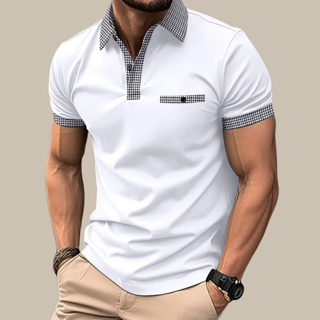 Valerio - Casual Polo with Checkered Collar and Short Sleeves