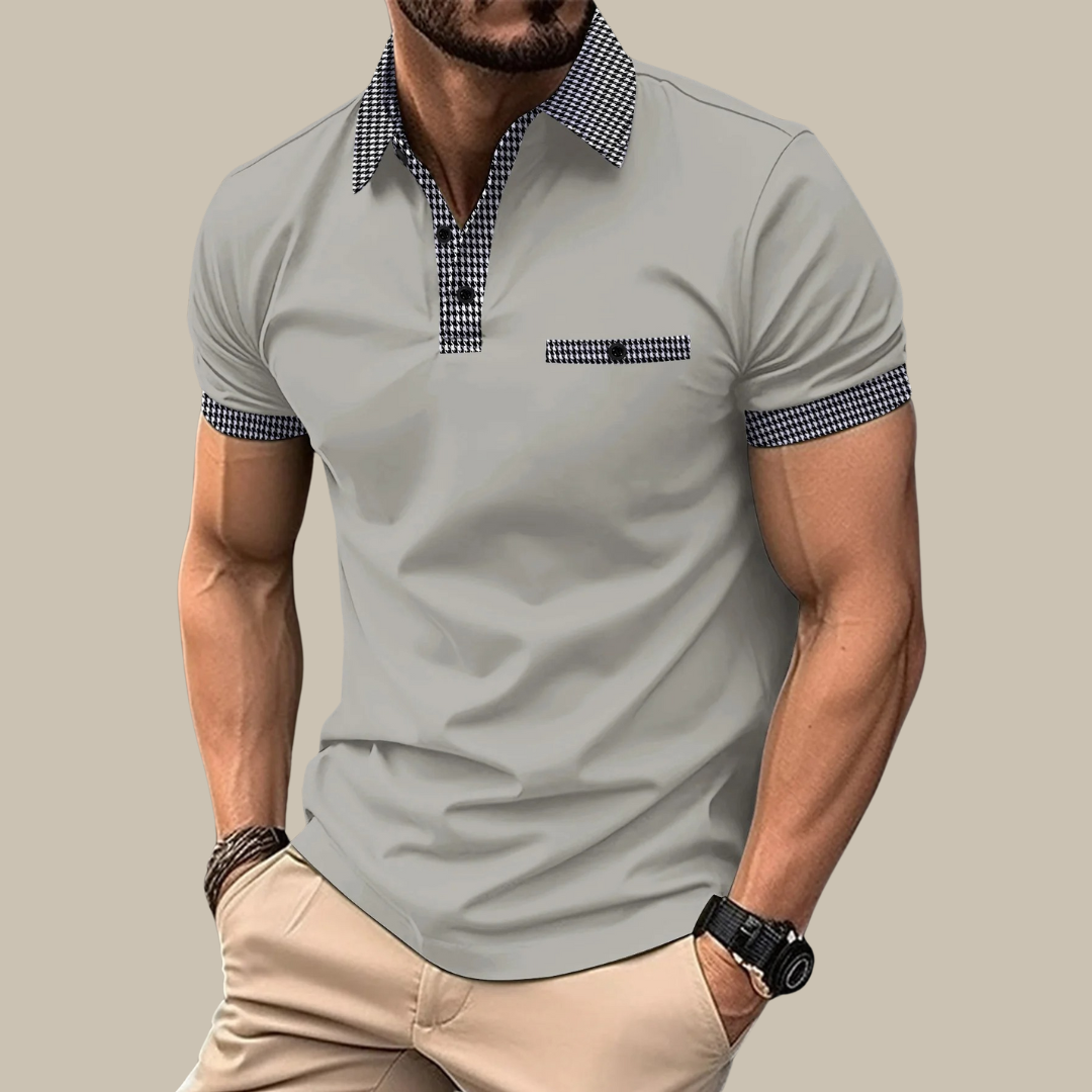 Valerio - Casual Polo with Checkered Collar and Short Sleeves