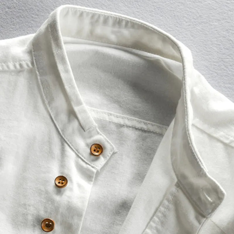 Camicia da uomo slim fit con collo alla coreana e maniche lunghe