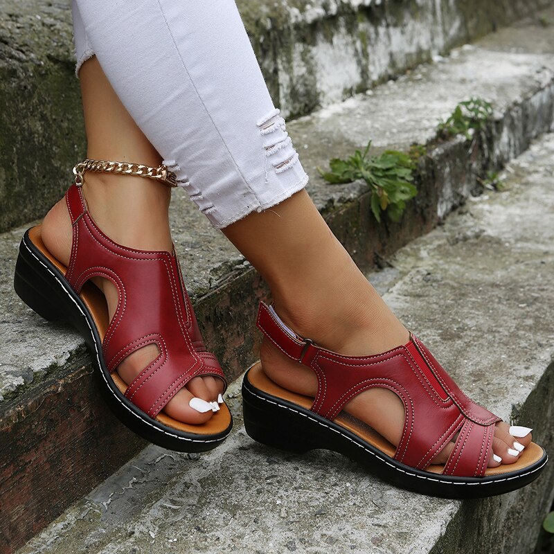 LUXEOUTFIT™ ORTHOPEDIC LEATHER WEDGE SANDALS