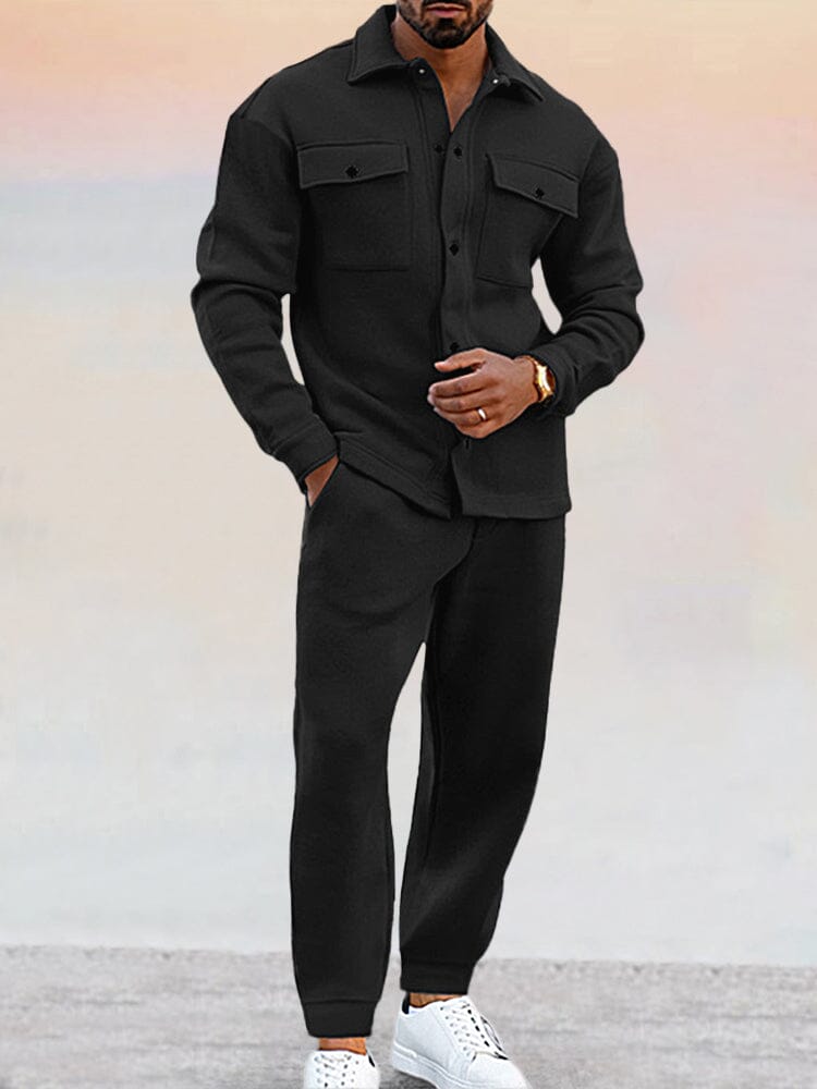 Camicia da uomo con bottoni e pantaloni athleisure set due pezzi