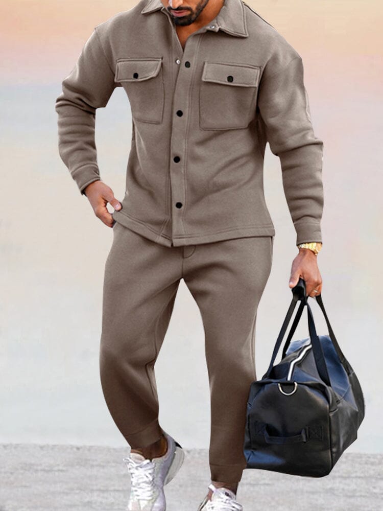 Camicia da uomo con bottoni e pantaloni athleisure set due pezzi
