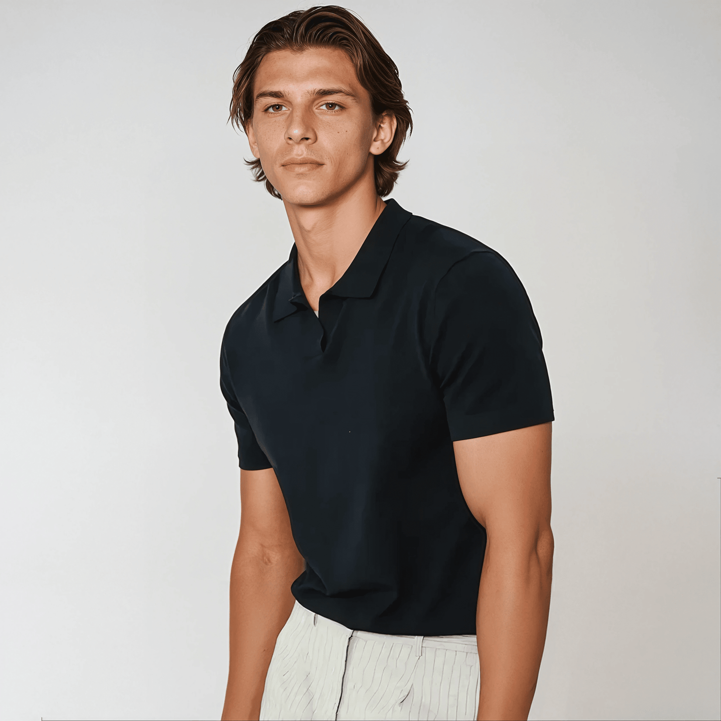 Stylish Black No-Button Polo Shirt for Effortless Chic