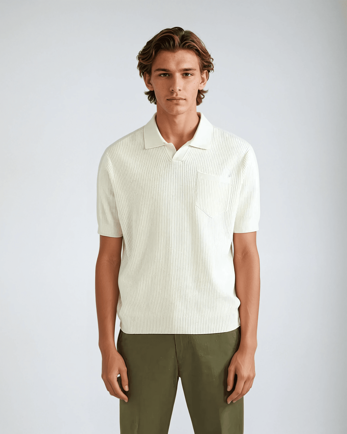 White Crochet Polo Shirt with Pocket - Stylish & Unique