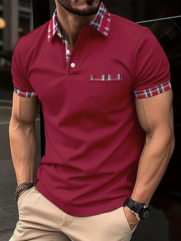 Dario - Men's Slim Fit Polo with Check Collar and Short Sleeves