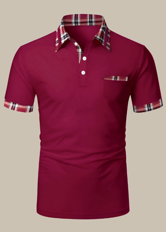 Dario - Men's Slim Fit Polo with Check Collar and Short Sleeves