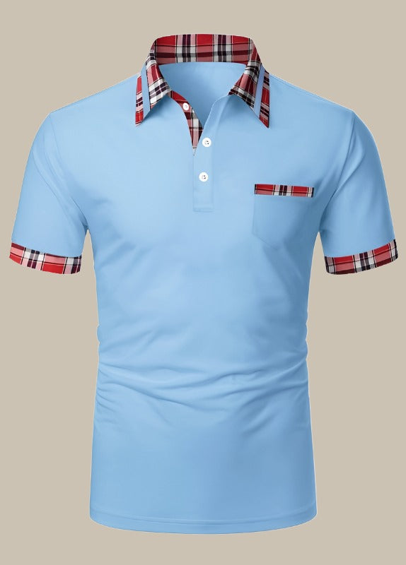 Dario - Men's Slim Fit Polo with Check Collar and Short Sleeves