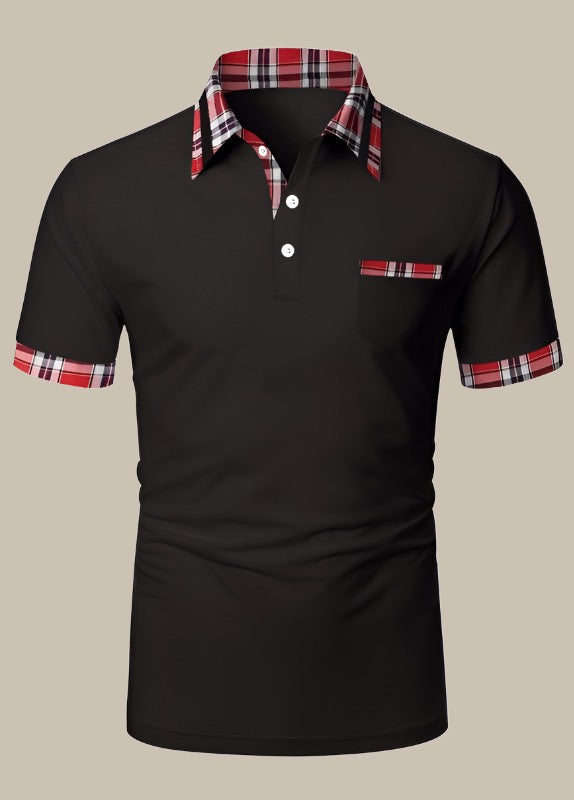 Dario - Men's Slim Fit Polo with Check Collar and Short Sleeves