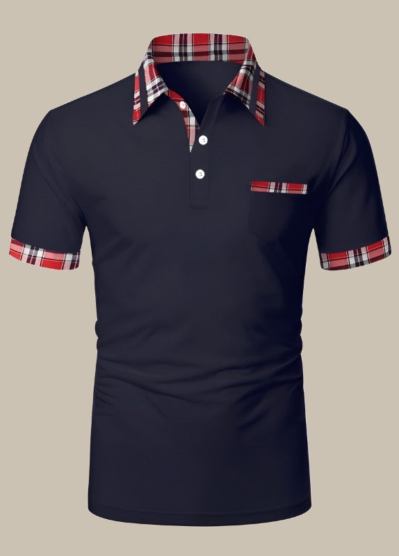 Dario - Men's Slim Fit Polo with Check Collar and Short Sleeves