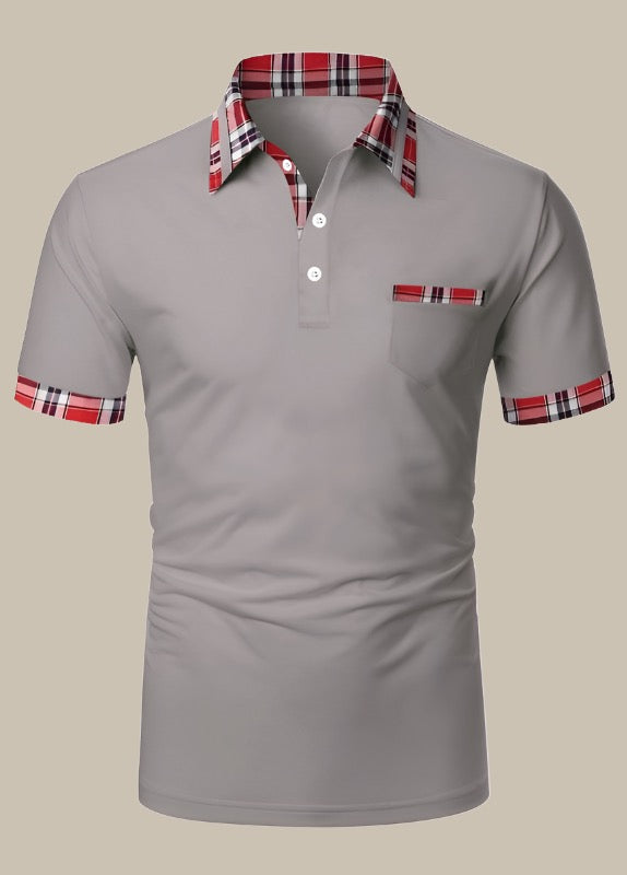 Dario - Men's Slim Fit Polo with Check Collar and Short Sleeves