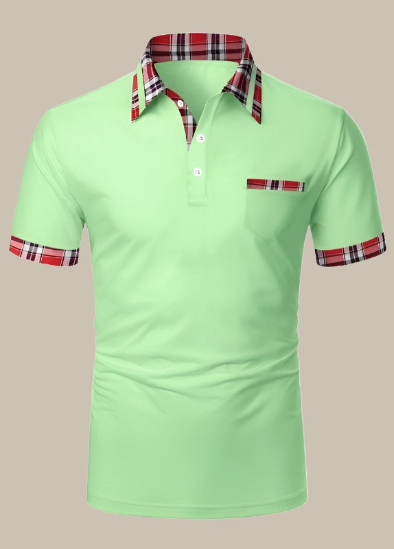 Dario - Men's Slim Fit Polo with Check Collar and Short Sleeves